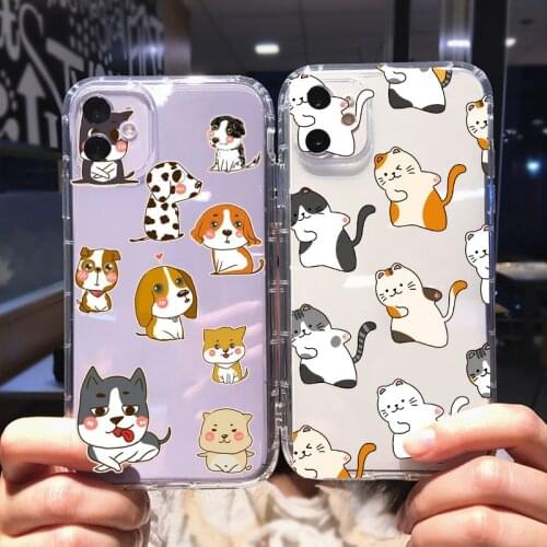 Lovely Cat Corgi Dog Pattern Phone Case For iPhone 12 11 Pro MAX XR 7 X XS SE20 8 6s Plus Shockproof Clear Silicone Cover Fundas