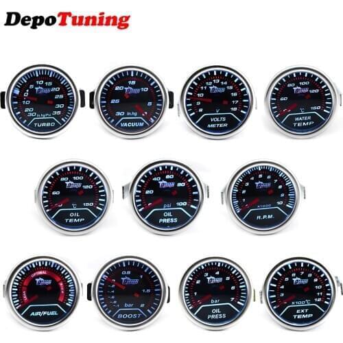 DepoTuning Boost/Water Temp/Oil Temp/Oil Press/Volts/Tachometer/Air Fuel Ratio/EGT Gauge 52mm Analog led White Case+ Gauge Pod