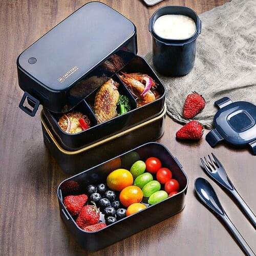 Onuobao Double-layer Lunch Box 0.85L/1.5L Large Capacity Japanese-style Sealed Leak-proof Bento Box for Microwave Oven Heating
