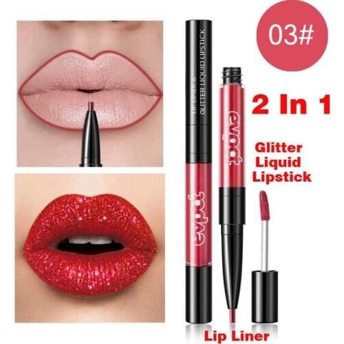 Double-headed 2 In 1 Diamond Lip Gloss Lip Liner 7 Colors Lipstick Liquid Long-lasting Lip Tint Full Rich Sexy Lip Makeup TSLM1