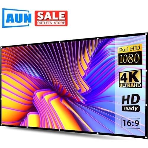 AUN Projector Screen 133/120/100/60 Inch 16:9 Foldable Portable White Cloth Material for 4K Full HD Projector