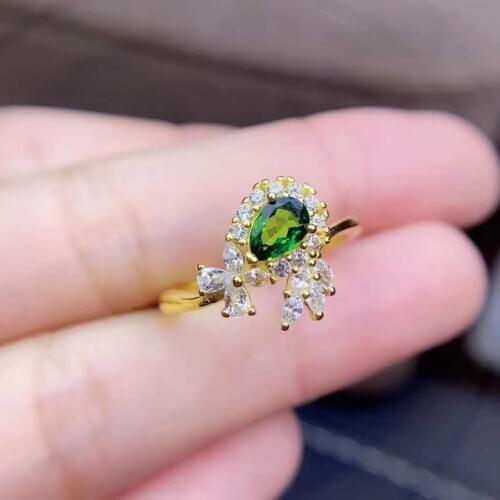 Natural Diopside Yellow Sapphire S925 Ring Luxurious Fine Fashion Charming Wedding Jewelry for Women Free Shipping