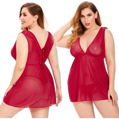 European And American Underwear Lace Pajamas Oversized Size Pajamas Sexy Dresses Q413