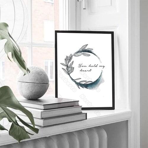 Nordic Style Canvas Painting Wall Poster Garland Black and White Cats Letters You Hold My Heart for Home Rooms Wall Decoration