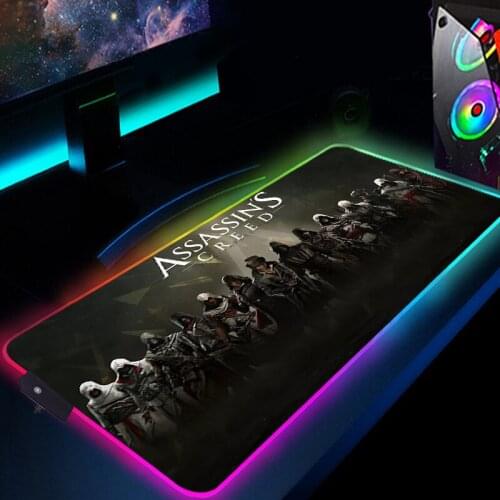 Assassins Creed Mousepad Gamer Accessories RGB Gaming Mouse Pad Anime LED Desk Mat Rug Keyboard for Compass Pc Gamer Complete