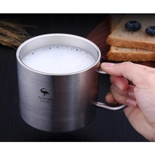 Kitchen Household 304 Stainless Steel Cup Body Partly Polished Modern Style Double-Layer Water Cup Milk Coffee Breakfast Cup