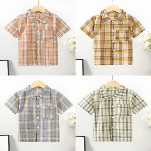 Summer Toddler Boys Shirts Kids Short Sleeve Plaid Casual Shirts Fashion Baby Girls Clothes Children Quality Cotton Tops 9M-7Y