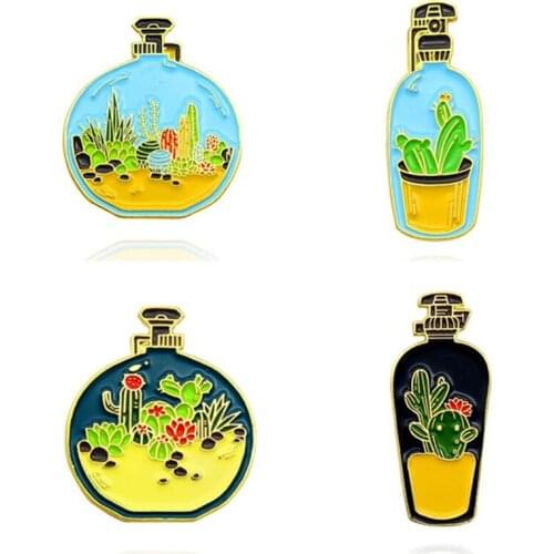 Cute Cactus Lapel Pins Enamel Badges Anime Brooches For Backpack Women Mini Hijab Pins Decorative Badges Metal Vintage Brooches