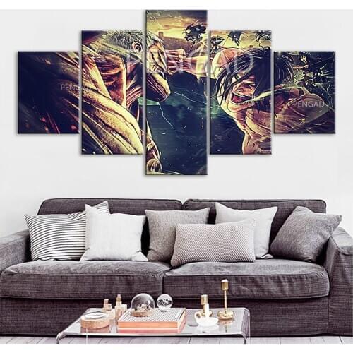 Modular Pictures Two Monster Fight Anime 5pcs Home Decoration Wall Art Modern Canvas Prints Painting For Bedroom Poster No Frame