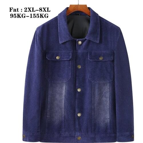 Oversized 5XL 6XL 7XL 8XL Men Coat 2021 Autumn Winter New Mens Turn Collar Fat Casual Loose Corduroy Fashion Jackets