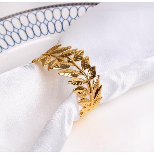 Gold Silver Plating Olive Leaves Design Foldable Iron Napkin Rings Set of 6 Pieces