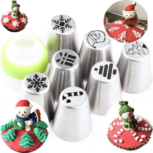 Christmas 8Pcs Icing Piping Stainless steel Tips Pastry Russian Nozzles Pastry Baking Confectionery Cake Cookie Decoration Tools