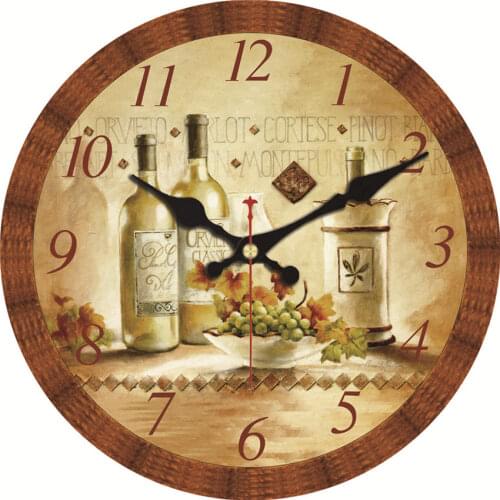 Grape And Wine Wall Clock,6-16 Inch Wooden Cardboard Wall Clock,Silent & Non-Ticking Feature,Antique Style For Kitchen Office