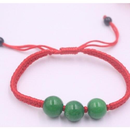 New Arrival Green Jade Jadeite Three Round Beads Charm with Red Cord Weave Bracelet Adjustable Best Gift