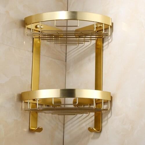 Bathroom Shelf Aliminum Bath Shower Rack Bath Shower Caddy Holder Wall Mounted Gold Corner Shelf Corner Shampoo Soap Basket