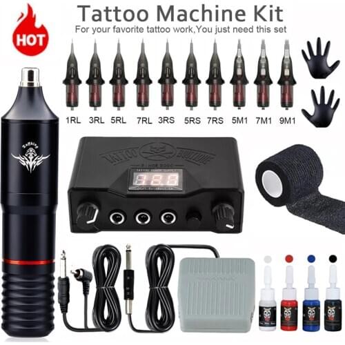 Complete Tattoo Machine Kit Tattoo Power Supply Rotary Pen With Cartridges Needle Tattoo Pen machine For Tattoo Beginners Artist