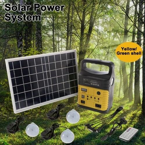 1 Set Portable 10W Solar Generator Outdoor Power Mini DC10W Solar Panel 6V-9Ah Lead-acid Battery Charging LED Lighting System
