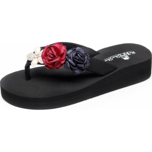 Summer Flip Flops All-Match Slope Heel Beach Thick-Soled Flowers Seaside Soft Sandals Exquisite design Slippers Womens Shoes