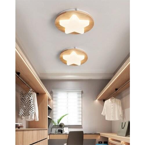 Modern Wooden Art Five-pointed Star Ceiling Lights Childrens Room Cloakroom Living Room Balcony Lighting Aisle Study Room Lamps