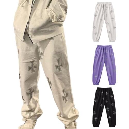 Rhinestone Cross Sweatpants Cyber Y2k Grunge Joggers High Wasted Baggy Pants Streetwear Korean Fashion Women Clothes