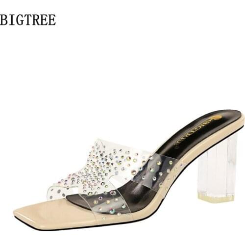 Square Toe Heels Slippers Women Summer 2021 Heels Women Pumps Woman Slippers High Heels Women Ladies Slippers Talon Transparente