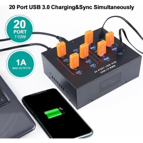 20 ports usb charger hub for 3G modem/dongle /USB stick data transfer and charges raspberry pi 4 3d printer