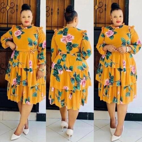 Party Dress Women Kaftan African Print Dashiki Chiffon Dresses Elegant Ladies European Clothing Long Sleeve Floral Boho Dress