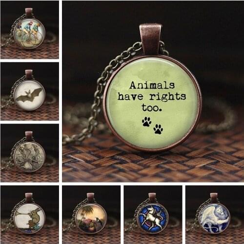 Vegetarian George Bernard Shaw Quote Jewelry Animals Are My Friends Vegetarian Dome Glass Pendant Chain Necklace Vegan Jewelry