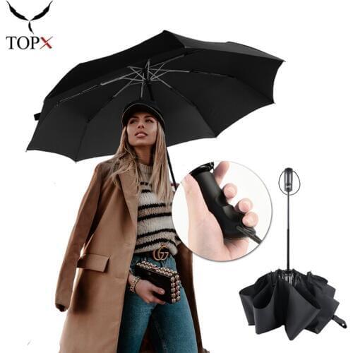 Windproof Automatic 3Folding Umbrella Rain Women Srong 8Ribs Aluminum Alloy Umbrellas For Men Business Dark Grid Handle Umbrella