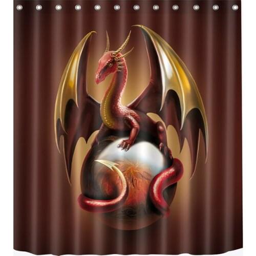 72'' Bathroom Waterproof Fabric Shower Curtain Polyester 12 Hooks Bath Accessory Sets Red Dragon With Its Wings Protects The Egg