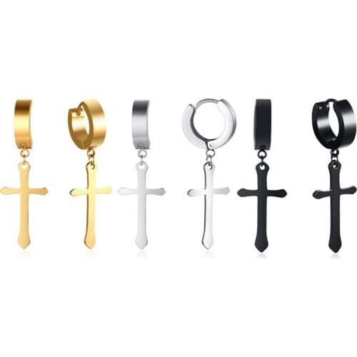Jewelry 40MM stainless steel cross earrings