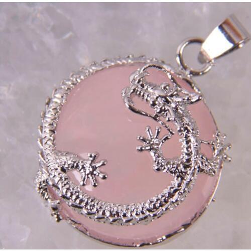 Natural Rose Crystal Bead GEM Pendant Jewelry Dragon S464