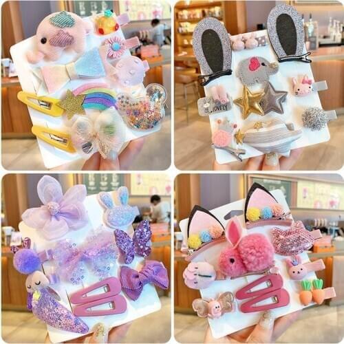 2/10 Pcs/Bag New Girls Cute Sweet Cartoon Animal Ears Rainbow Flower Hair Clips Children Lovely Hairpins Kids Hair Accessories