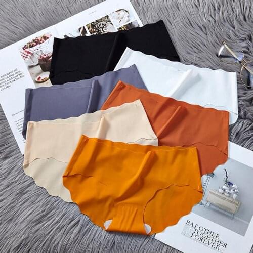 Plus Size Women Seamless Panty Solid Comfort Ice Silk Underwear Sexy Low Waist Briefs Womens Underpants Lingerie