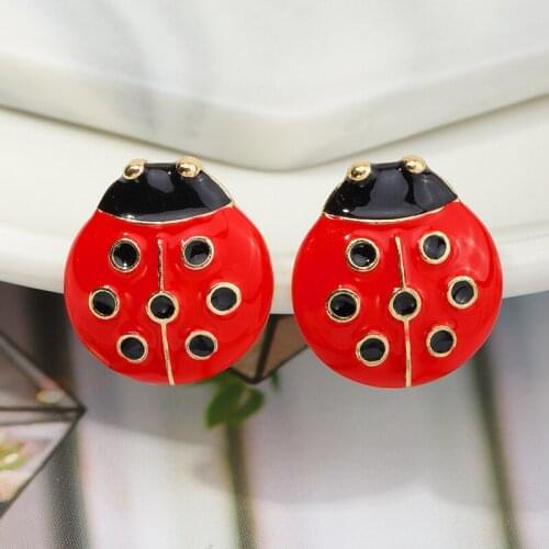 Red Enamel Cute Ladybug Stud Earring Female Seven-spotted Lady Beetle Ladybird Earrings for Women 2021 Fashion Jewelry Girl Gift