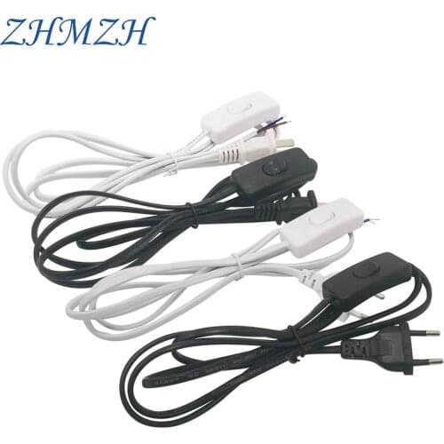 ZHMZH AC Power Cord 1.8m on-off Switch Plug Wire Two-pin EU Plug Cable Extension Cords US Type Adapter Black White Line For LED