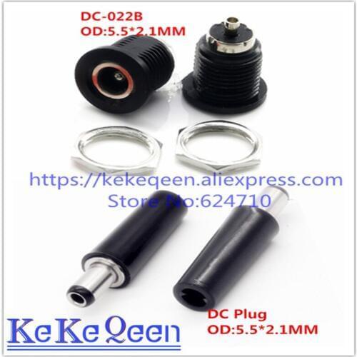 10PCS DC022B DC Power Connector pin 2.1x5.5mm Female Plug Jack + Male Plug Jack Socket Adapter DC-022B