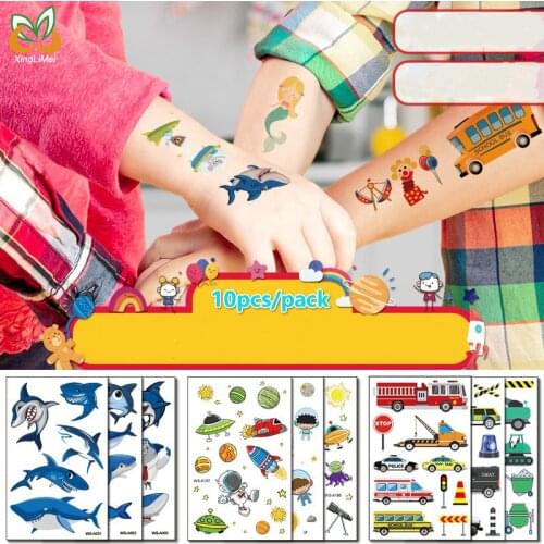 10pcs/pack Cartoon Children Tattoo Sticker Set Waterproof Shark Ocean Car Mermaid Funny Disposable Sticker Children Christma Toy