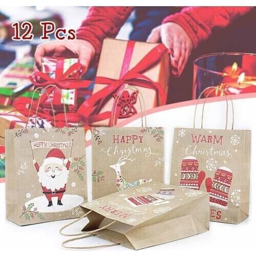 12pcs/set Christmas Paper Gift Box Bags Christmas Decorations For Candy Gift Packing Bag Hand Bag New Year Supplies