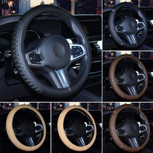 2021 Universal Car Steering Wheel Cover Non-Slip Embossing Sweatproof 38cm PU Leather 1 PC Protector No Smell Four Seasons