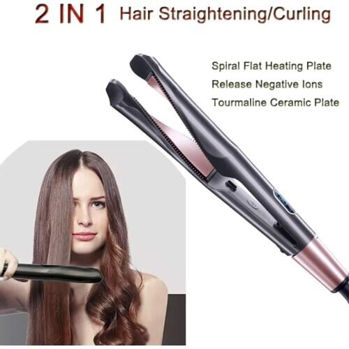 2in1 Straightening Irons Hair Curler Looper Ceramic Spiral Twisted Flat Heating Panel Negative Ions Straightener Wave Hair Style