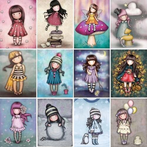 NicHome 5D Diamond Painting Cartoon Girl Picture Full Drill Square/Round Diamond Embroidery Cross Stitch Gift Kits Home Decor