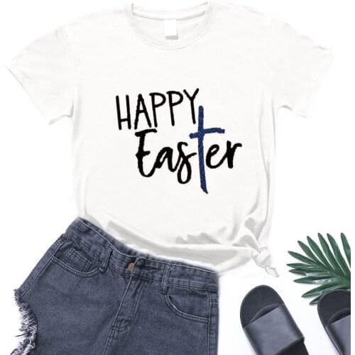 White Tee Tops Happy Easter Letter Plus Size Tshirt Women Casual O-Neck Short Sleeve Loose T-shirt 2021 New Oversize Summer Top