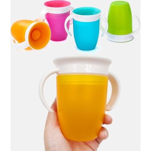 240 ml Double Handle Flip Lid Baby Learning Drinking Bottle 360 Degrees Leakproof Magic Kids Water Feeding Cup