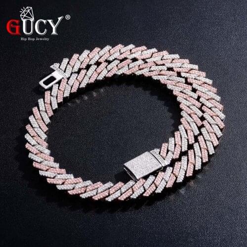 GUCY 14mm Iced Out Micro Pave AAAA Cubic Zirconia Cuban Chain Necklace With Box Clasp Hip Hop Fashion Jewelry Gift Men Women