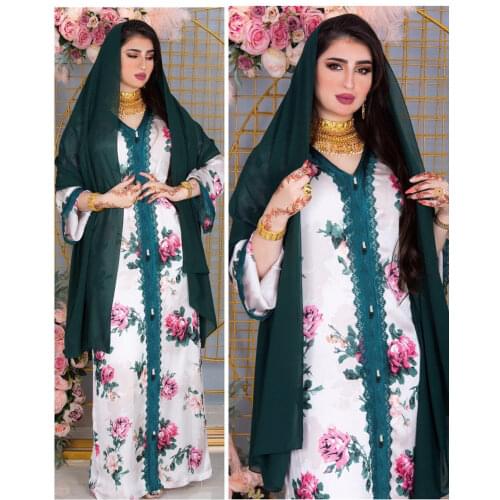 Printed Floral Ramadan Hijab Robe Women Turkey Caftan Marocain Muslim Dresses Kufan Khimar Vestido Abaya Dubai Islam Hijab Dress