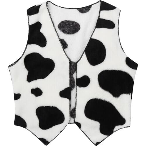 Unisex Kids Flannel Waistcoat Boys Girls Cowboy Cowgirl Fancy Dress Costume Open Front Cow Printed Vest Waistcoat Tops Outerwear