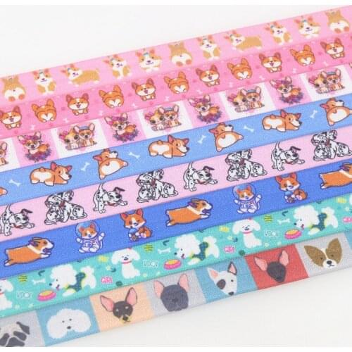 DHK 5/8'' 50yards Dog printed Fold Elastic FOE stretch ribbon hairbow headwear headband DIY OEM S1413