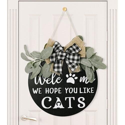 Welcome Wreath Sign Farmhouse Front Porch Decoration-We Hope You Like Cats-Home Decoration Gifts