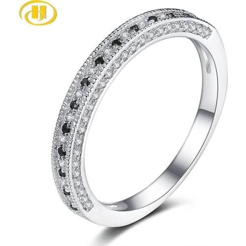 Hutang Real 925 Sterling Silver Shinning Zirconia Black and White Stone Finger Rings for Women Promise Alliance Fine Jewelry